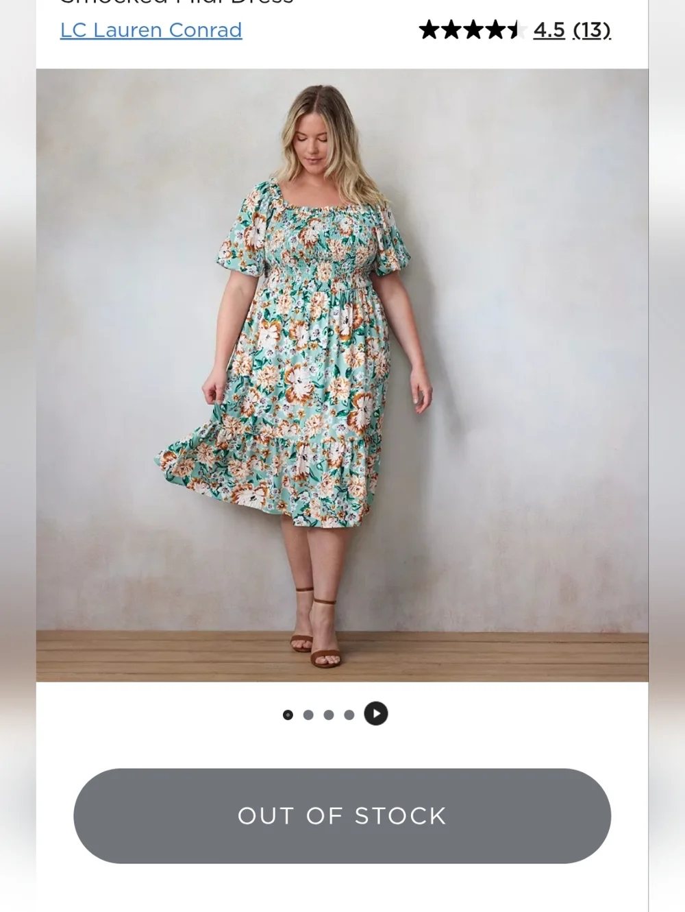 LC Lauren Conrad Teal Floral Smocked Dress With Balloon Sleeves, 2XL - Picture 6 of 6